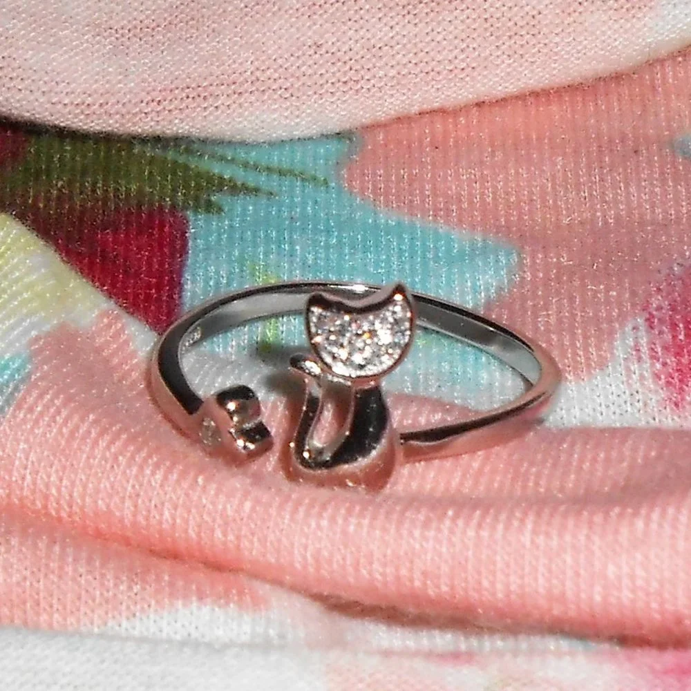 Wrap Ring Silver Come-Home-Soon Kitty Cat